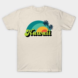 Hawaii Colorful Rainbow Sunset Palm Tree Silhouette T-Shirt